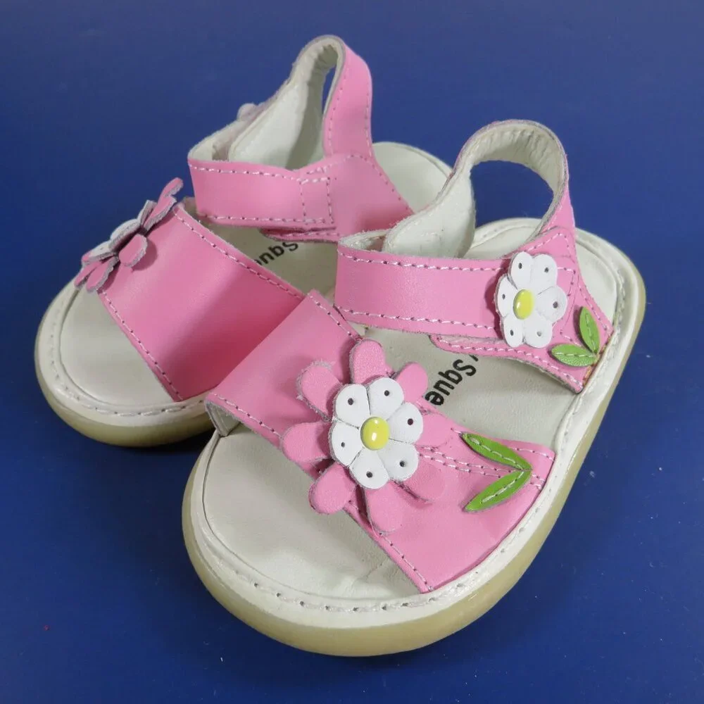 Pink Floral Daisy Faux Leather Sandals (Uniquely Squeaky) Size 19
